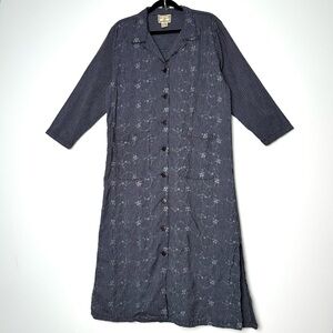 Vintage April Cornell Boho Cottagecore Shirt Dress Embroidered Garden Girl